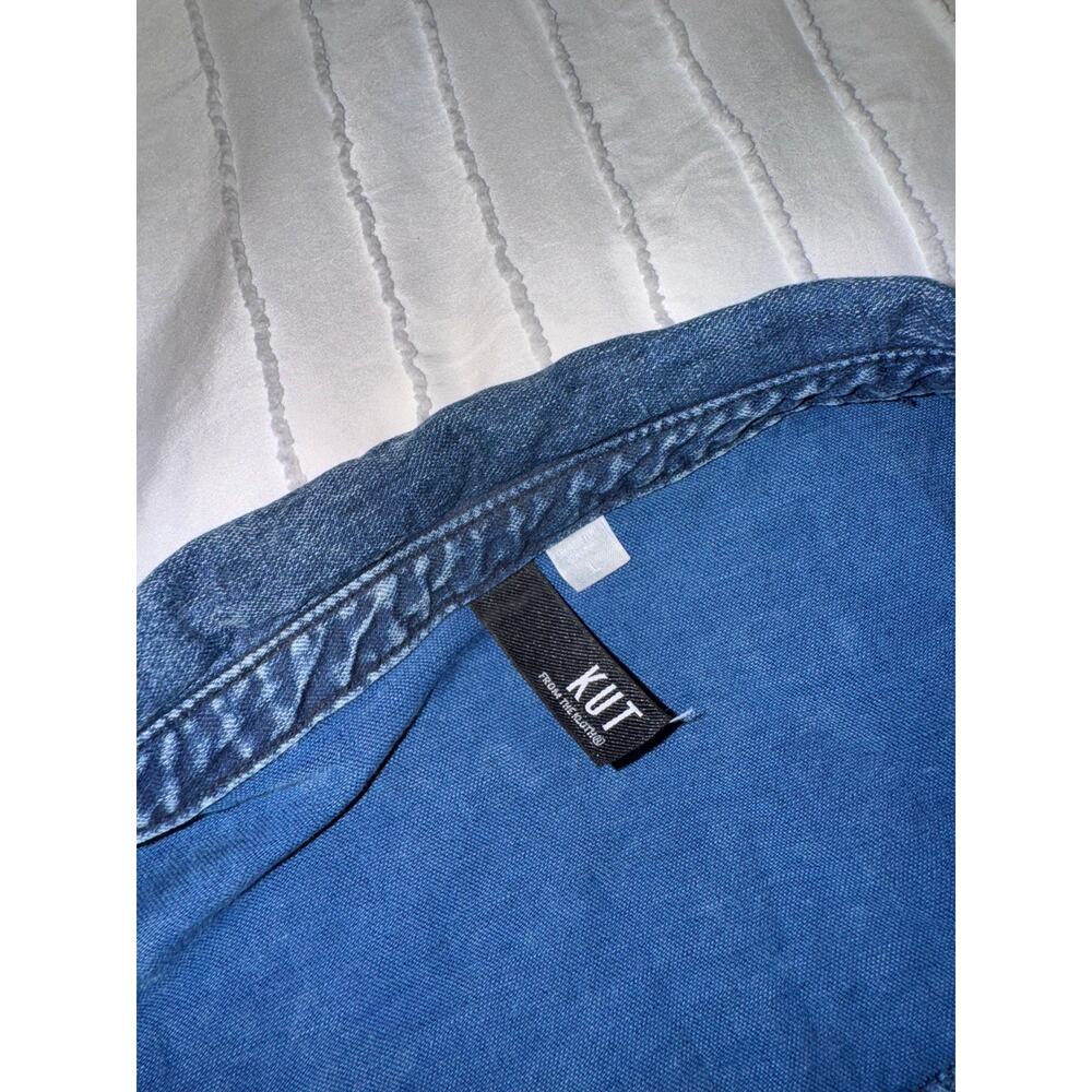 KUT Denim Shirt Dress Women's Large Blue Cotton Linen Raw Hem Festival Western - Picture 9 of 15